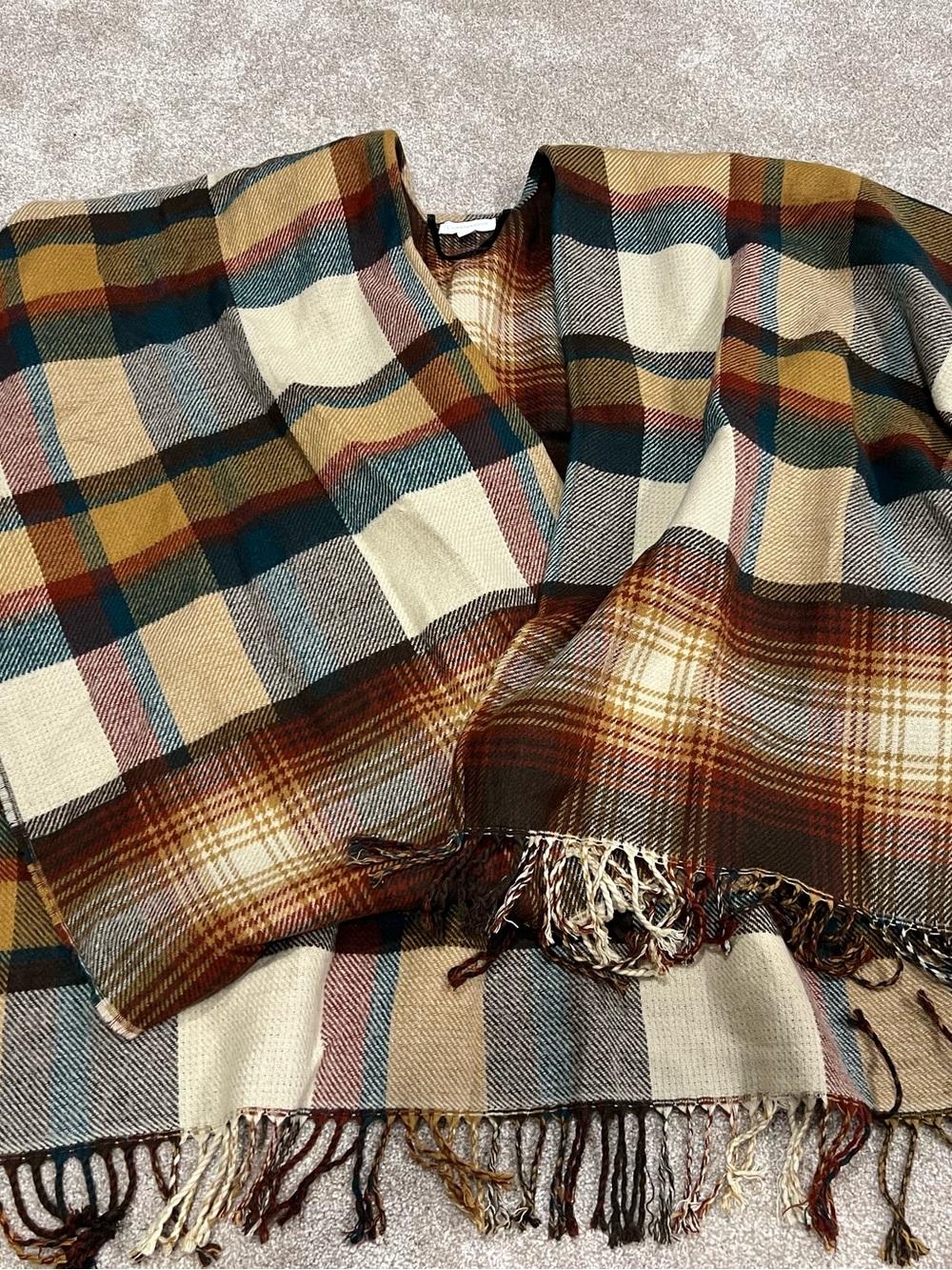 Cozy Multicolor Plaid Fringe Shawl